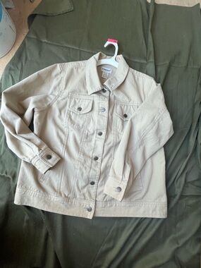 Women's Cream Denim Jacket - Classic Button-Front Coat size 16W